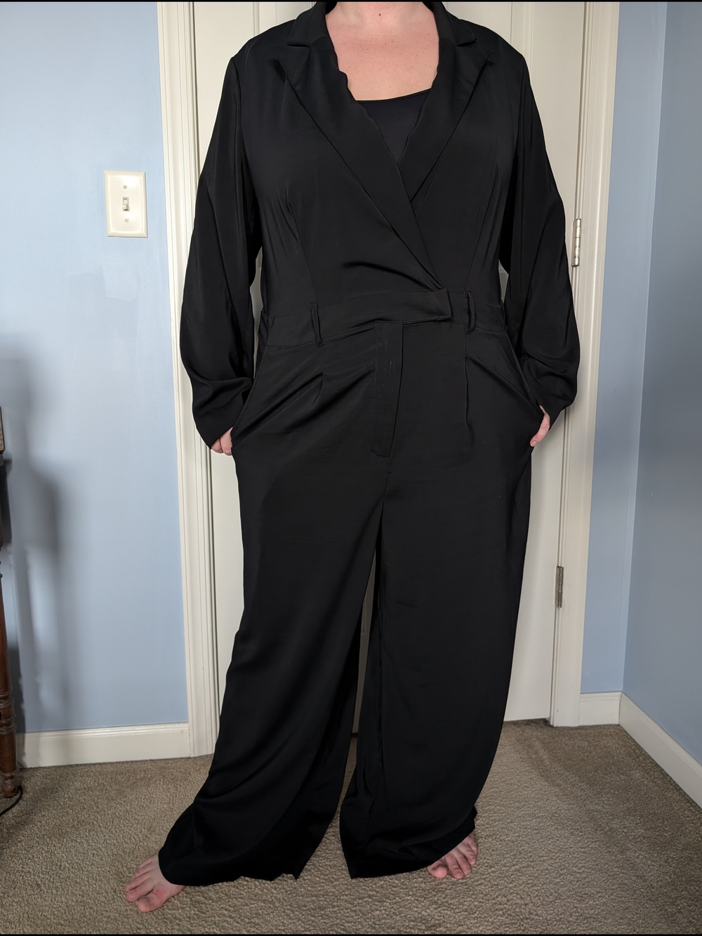 new day Black Wrap-Style Wide-Leg Jumpsuit